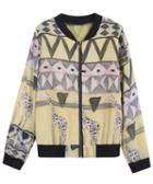 Romwe Giraffe Print Crop Yellow Jacket