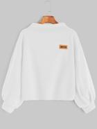 Romwe White Funnel Neck Drop Shoulder Lantern Sleeve Patch Sweatshirt