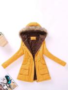 Romwe Contrast Lined Faux Fur Hood Parka Coat