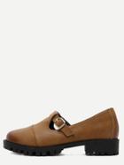 Romwe Brown Faux Leather Round Toe Buckle Strap Shoes