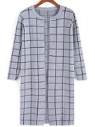 Romwe Round Neck Plaid Grey Coat