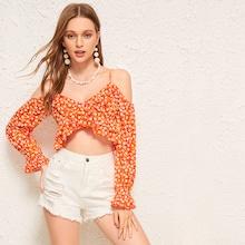 Romwe Ditsy Floral Zipper Back Ruffle Cami Blouse