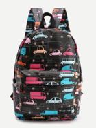 Romwe Car Print Pocket Front Backpack