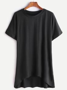 Romwe Plain Dip Hem T-shirt