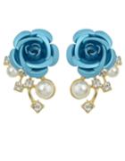 Romwe Pearl Blue Flower Stud Earrings