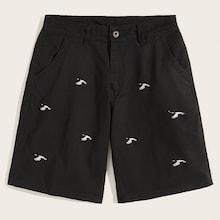 Romwe Guys Animal Embroidered Shorts