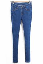 Romwe With Buttons Pocket Slim Denim Pant