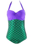 Romwe Halter Mermaid One-piece Swimwear - Purple