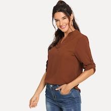 Romwe V Neck High Low Blouse