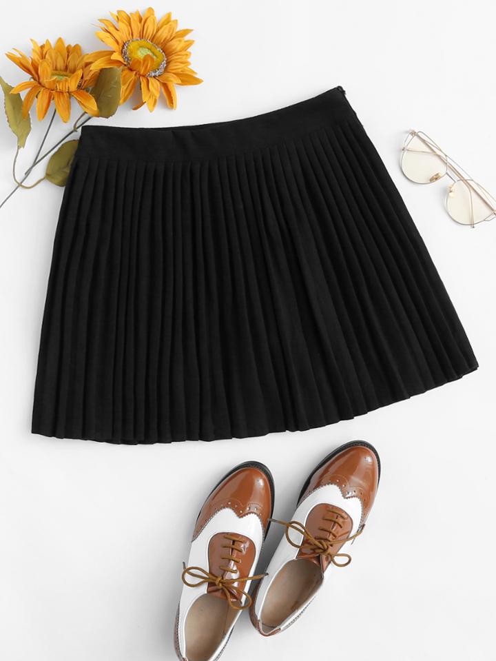 Romwe Zip Up Side Pleated Skirt