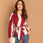 Romwe Striped Print Belted Top