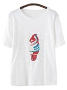 Romwe White Short Sleeve Ice Cream Sequined T-shirt