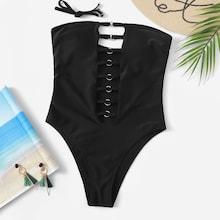 Romwe Ladder Cut-out Bandeau One Piece Swimsuit