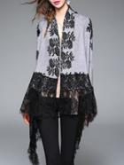 Romwe Grey Embroidered Contrast Lace High Low Coat