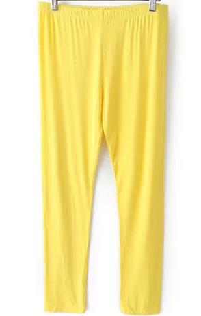 Romwe Elastic Waist Slim Yellow Legging