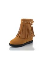 Romwe Faux Pearl Detail Fringe Boots