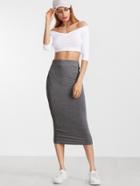 Romwe Heather Grey Elastic Waist Jersey Pencil Skirt