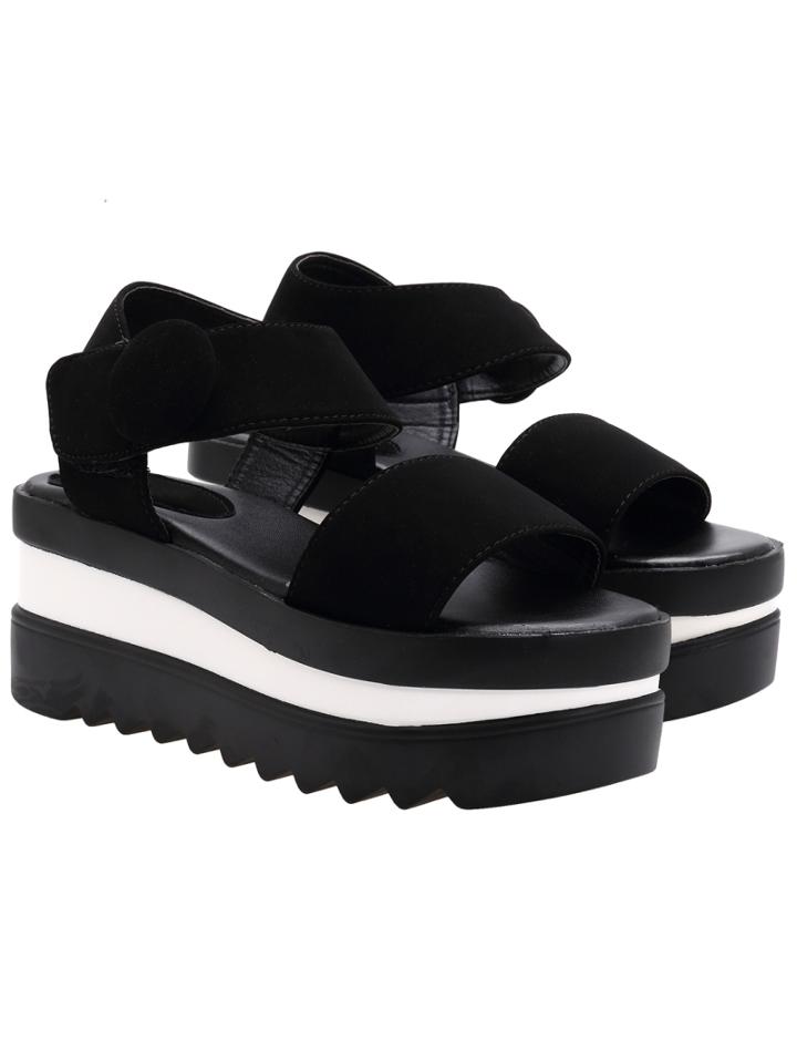 Romwe Black With Button Wedge Sandals