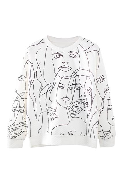 Romwe Face Print White Sweatshirt