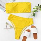 Romwe Plus Bandeau With High Leg Bikini Set