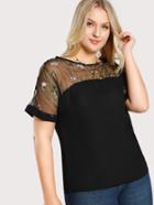 Romwe Flower Embroidered Mesh Shoulder Top