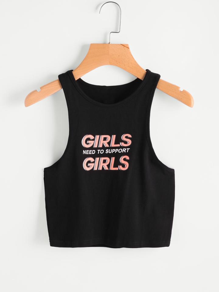 Romwe Slogan Print Low Side Crop Tank Top