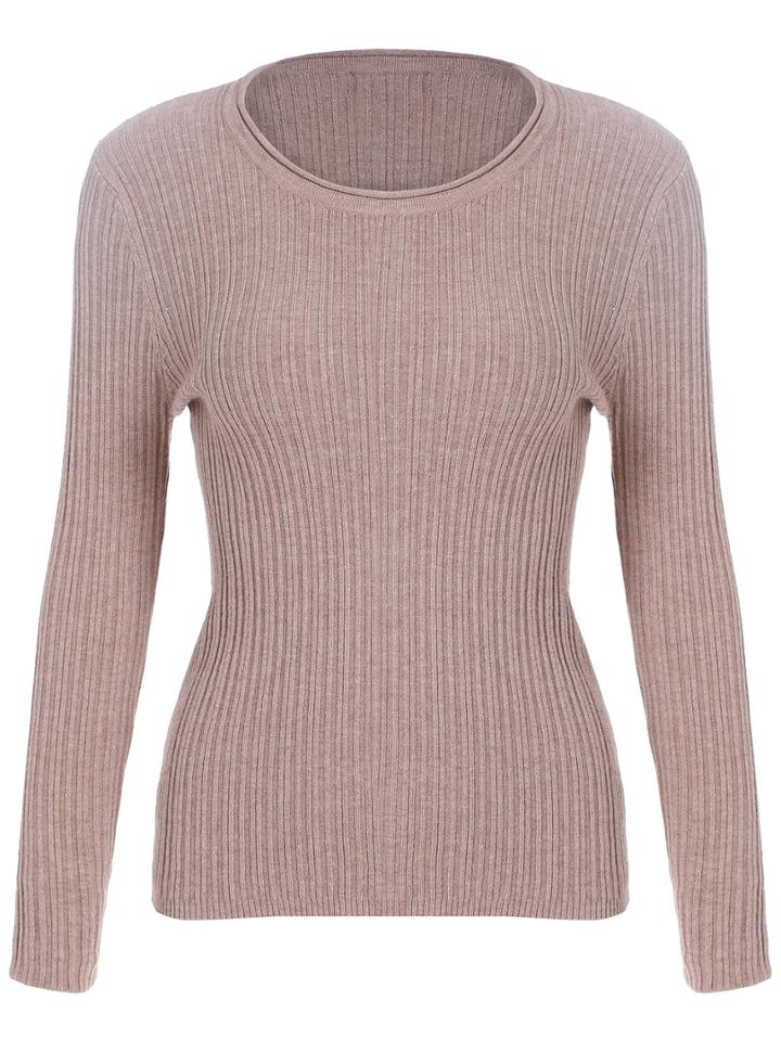 Romwe Round Neck Slim Apricot Sweater