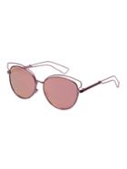Romwe Metallic Frame Pink Lenses Cat Eye Sunglasses
