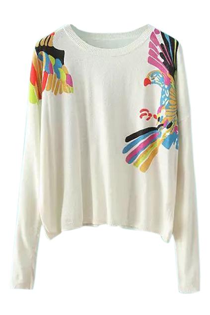 Romwe Owl Print White Loose Jumper