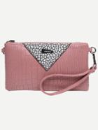 Romwe Pink Crocodile Embossed Wristlet Bag