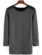 Romwe Long Sleeve Pu Splicing Straight Grey Dress