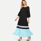 Romwe Flounce Sleeve Contrast Color Longline Dress
