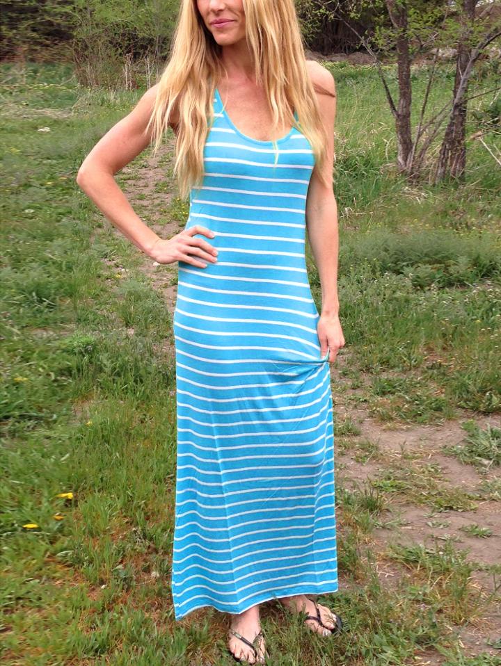Romwe Blue Scoop Neck Striped Dress