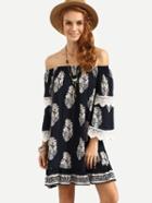 Romwe Multicolor Print Off The Shoulder Shift Dress