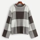 Romwe Plus Drop Shoulder Checked Jumper