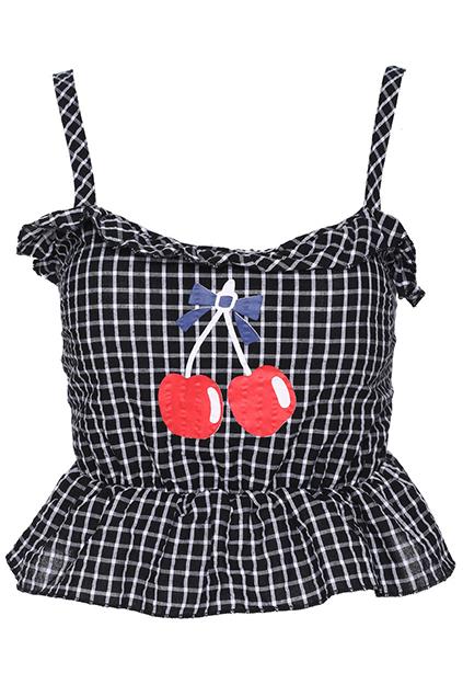 Romwe Cherry Print Black Camisole Bandeau