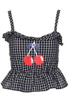Romwe Cherry Print Black Camisole Bandeau