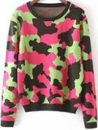 Romwe Round Neck Camouflage Black Sweater