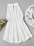 Romwe Halter Neck Split Front Backless Pleated Romper