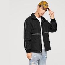 Romwe Guys Button Up Striped Trim Coat