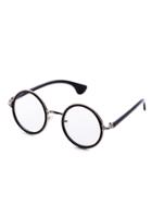 Romwe Black Frame Clear Lens Retro Style Round Sunglasses