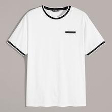 Romwe Guys Striped Cuff Short Sleeve Ringer Tee