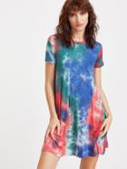 Romwe Multicolor Tie Dye Print Short Sleeve Tee Dress