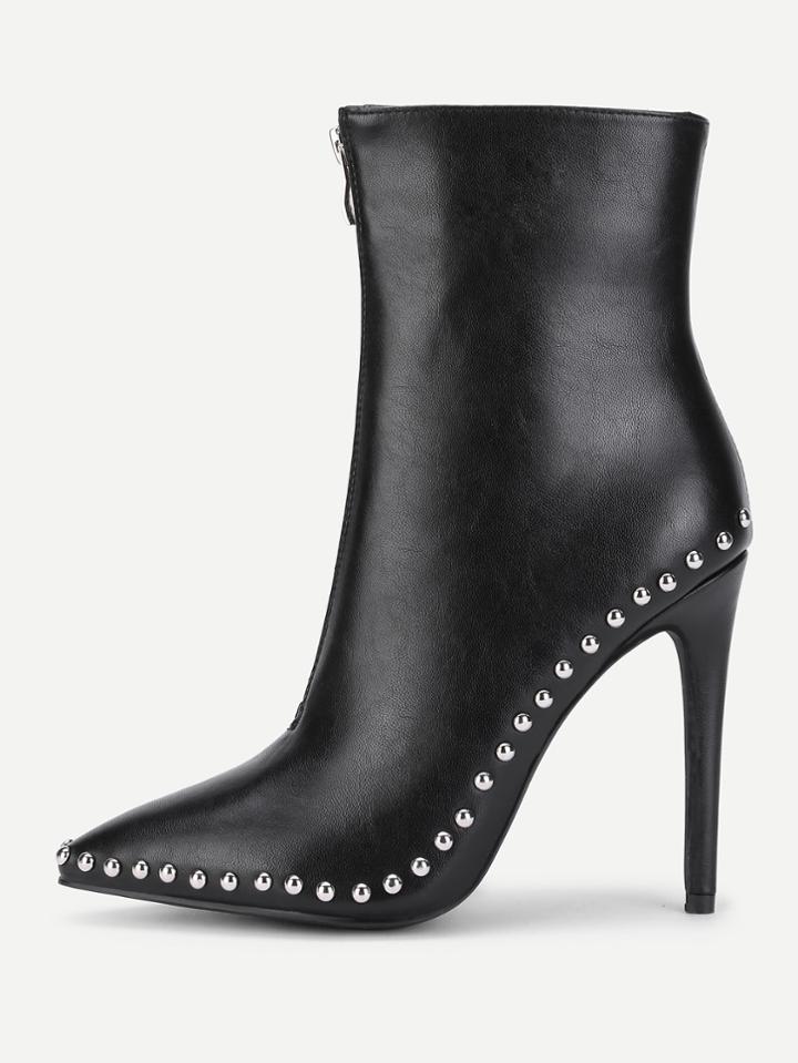 Romwe Studded Trim Stiletto Boots