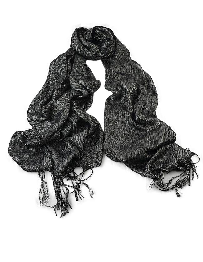 Romwe New Fashion Black Gold Thread Soild Color Long Tassel Scarf