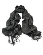 Romwe New Fashion Black Gold Thread Soild Color Long Tassel Scarf