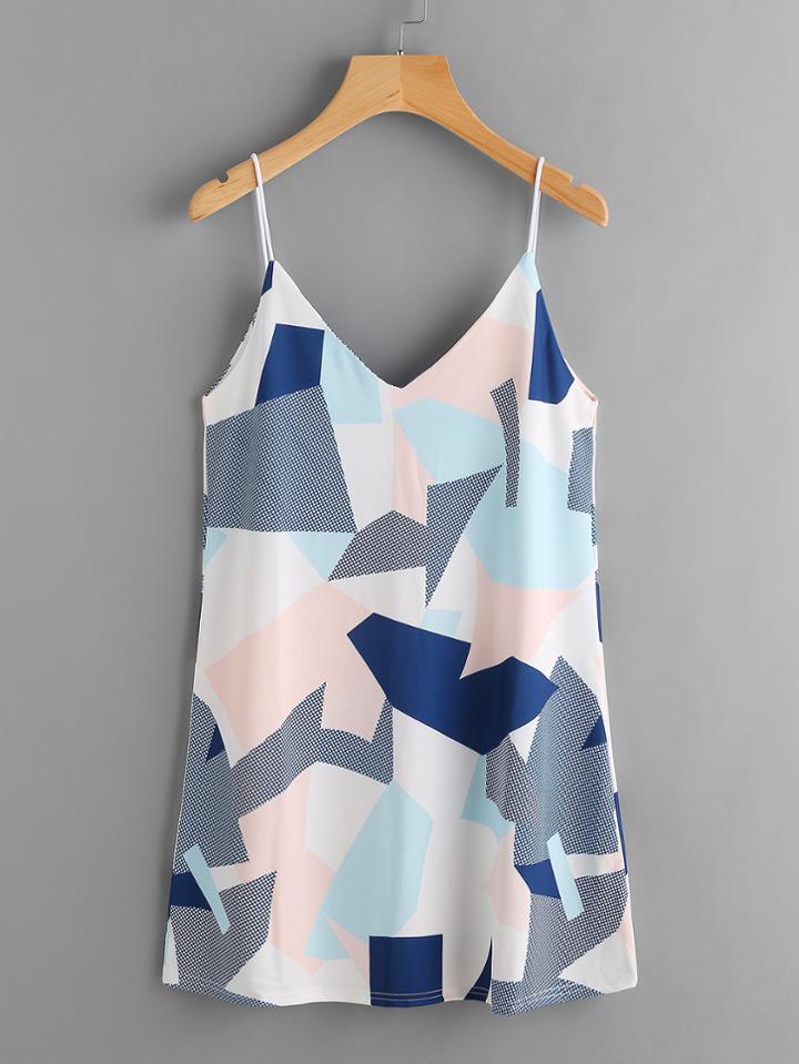 Romwe Double V Neck Patchwork Cami Dress
