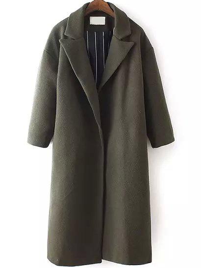 Romwe Lapel Deer Embroidered Patch Covered Button Long Green Coat