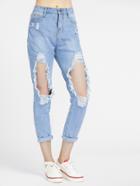 Romwe Distressed Cuffed Jeans