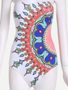Romwe White Paisley Print Cutout Lace Up Bandeau Swimsuit